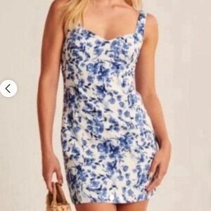 Abercrombie & Fitch Women's Blue and White Dress Mini Bodycon